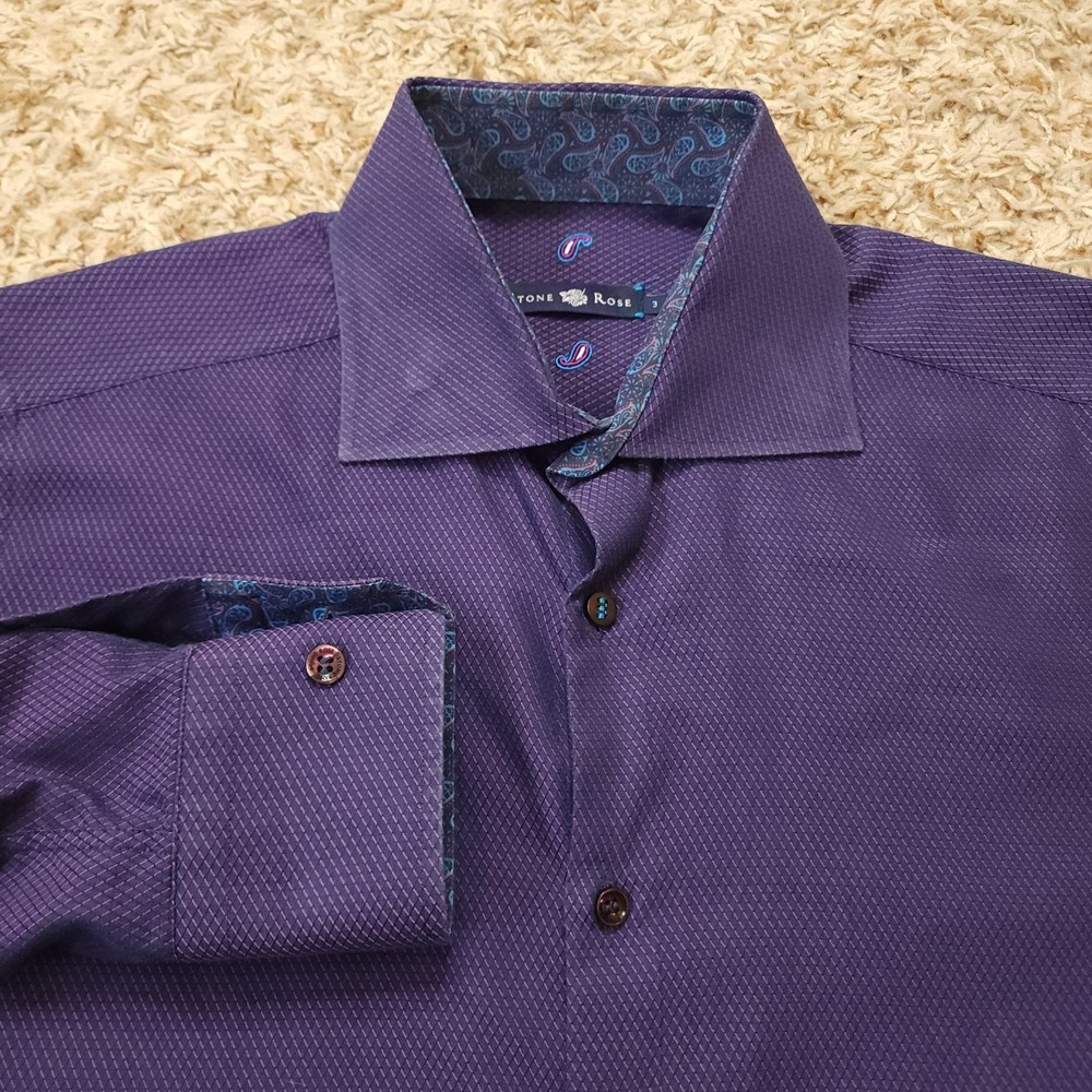 Stone Rose Mens 3 Medium‎ Purple Inside Paisely Pattern Long Sleeve Shirt